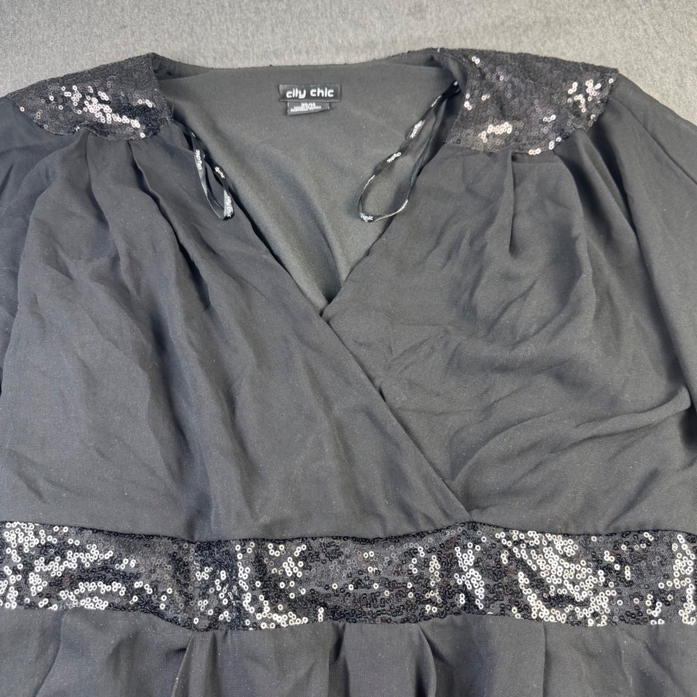 City Chic Black Sequins Flutter Sleeve Wrap Dress Plus Size XS‎ 14